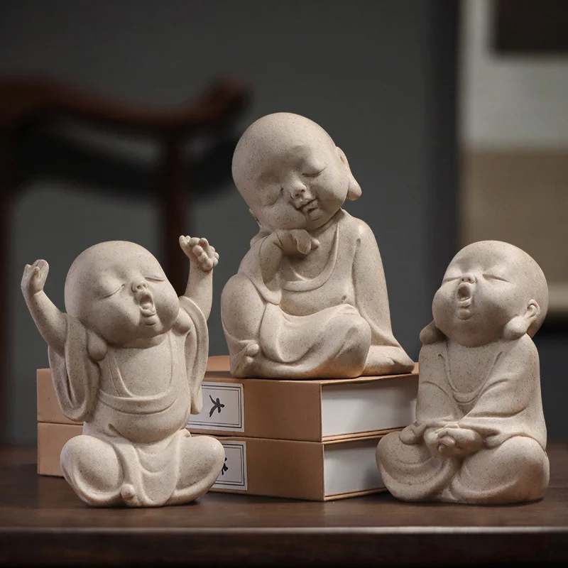 

Buddhism Cute Monk Resin Sculpture Figurine Office Home Decoration Ornaments Desktop Decor Handmade Craft Modern Art