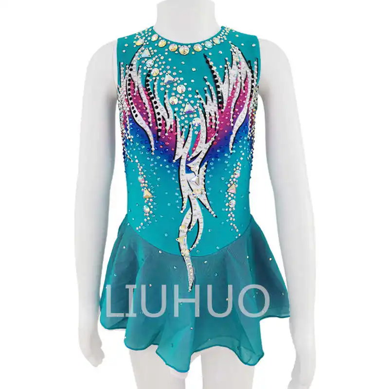 

Женское платье для катания на коньках LIUHUO, стрейчевое Сетчатое синее платье без рукавов со стразами