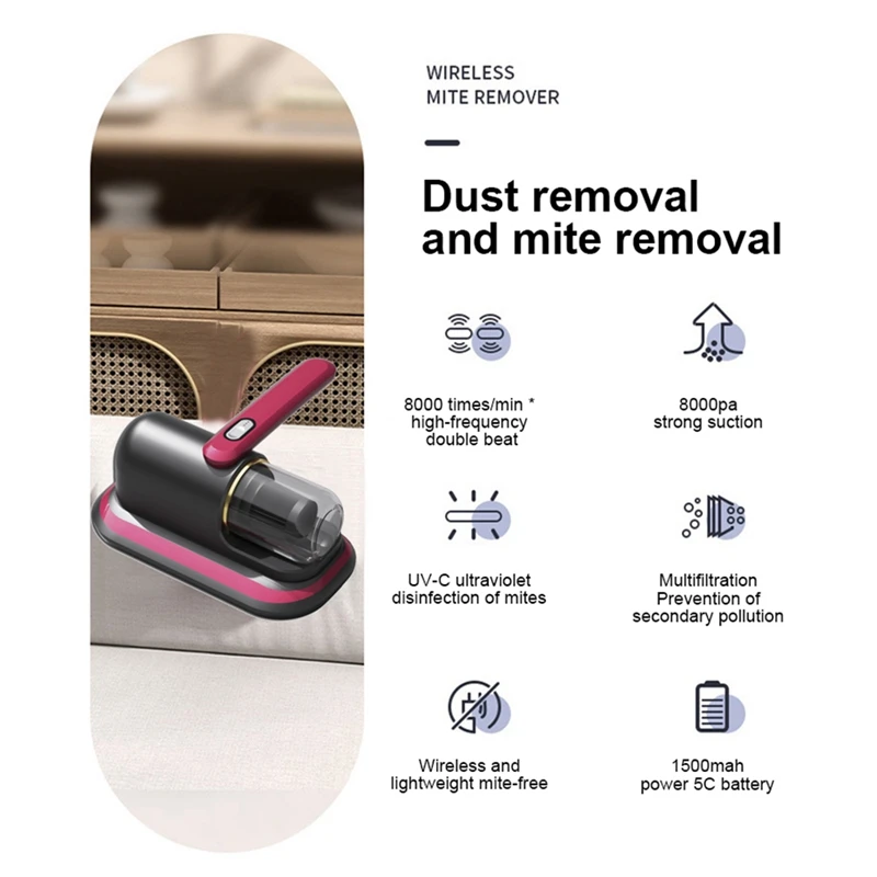 

1 PCS Handheld Cordless Dust Removal Vacuum Cleaner Home UV Cleaning Portable Wireless For Mattresses Sofas