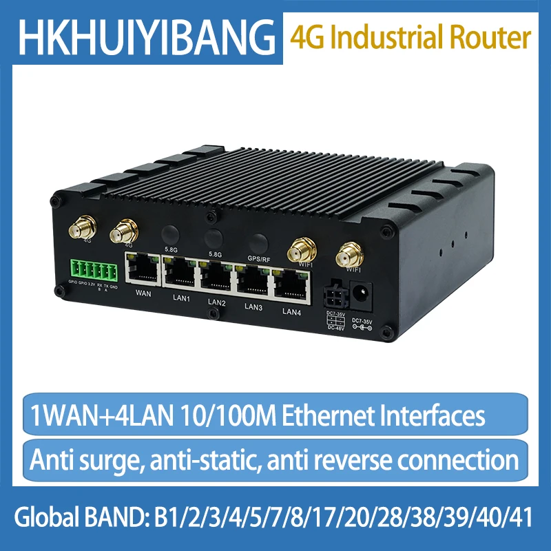 RS232 Serial Port Server 5*10/100M RJ45 APN/VPDN Watchdog Lightning Protection 30KV 4G Industial Router CPE Sim Card