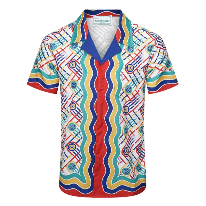 2023 Casablanca Colorful Ring Buckle Print Mesh Shortpant  Shirt Set Men Women High Quality Hawaii Beach Holiday Surf Suit