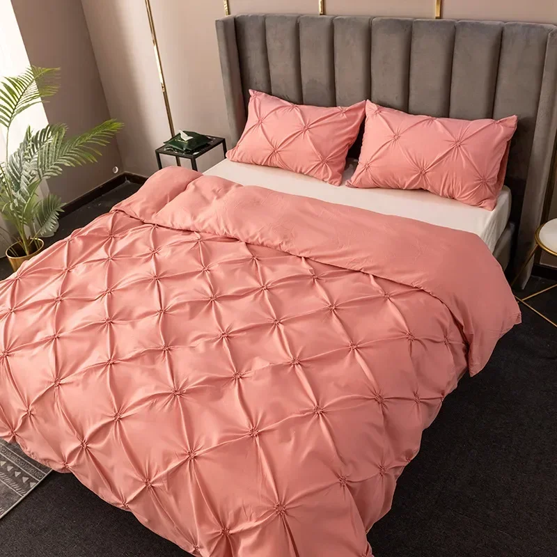 JBTP High Quality 3D Pinch Pleated Duvet Cover Set 220x240 Solid Color Single Double Twin Bedding cover