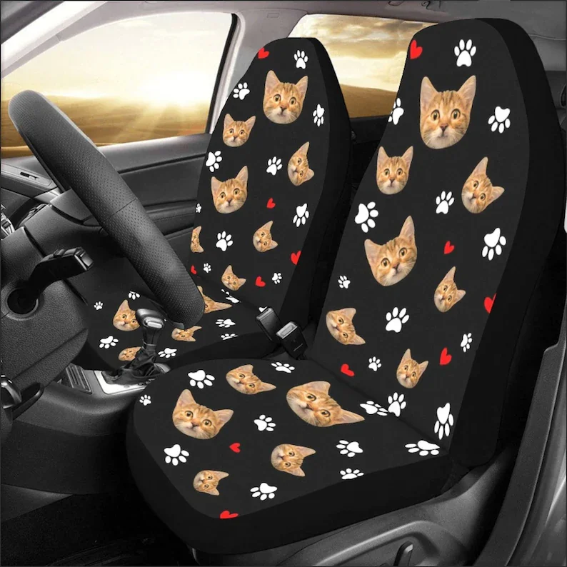

Car Seat Cover Custom,Car Seat Pet Cover Customized by Cat photo,Photo Face Car Seat Covers,Seat Covers for Vehicle,2 Front Seat