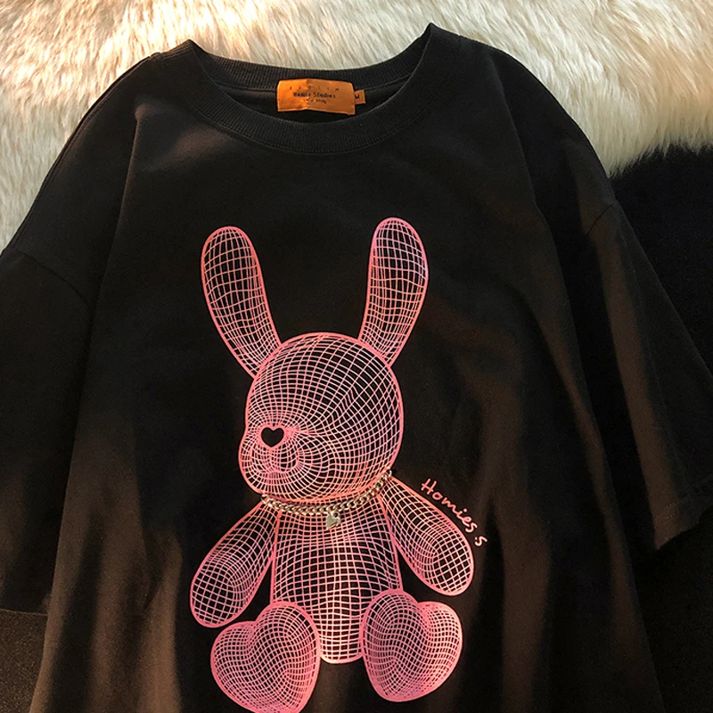 

Summer Necklace 3D Bear Print Women T-shirts Short Sleeve Tops Large Size Female Loose Bottoming Shirts Round Neck Cotton Tees