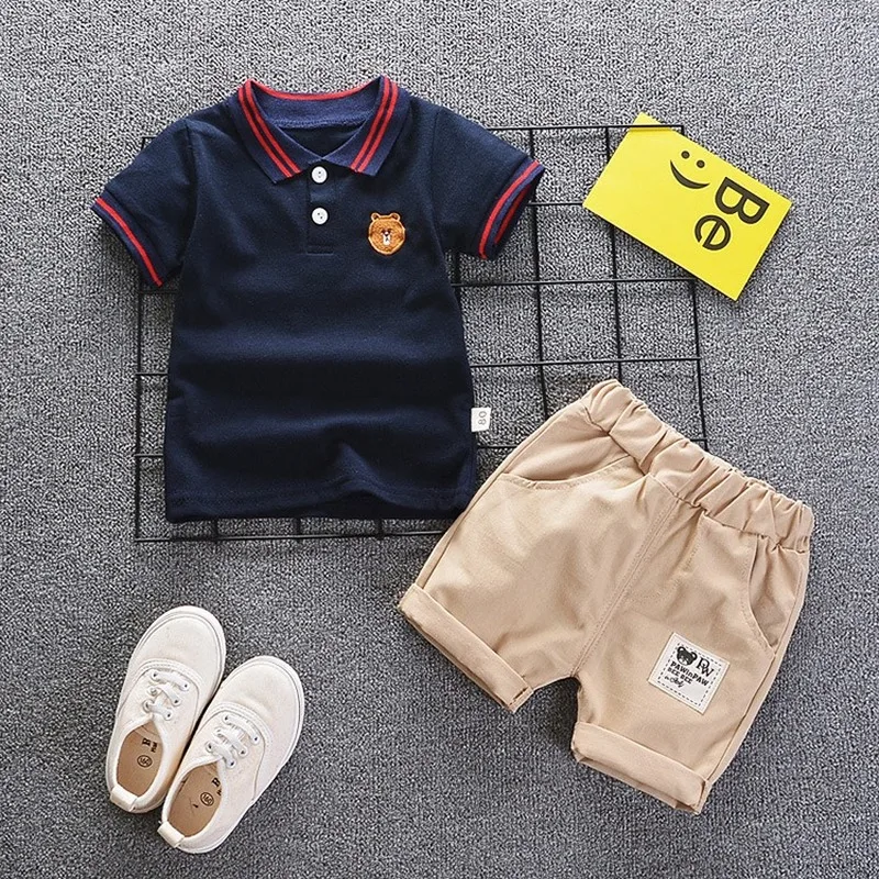 

Clothing Boy Summer Fashion Baby Set Short-sleeved T-shirt + Khaki Shorts Two Piece Suit Boutique Kids Clothing