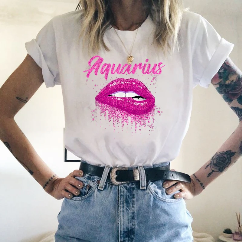 

Aquarius Queen Short Sleeve Lip Funny Aquarius Queen Print T Shirt Fashion Summer Women Female Casual Top Tshirt Lip Graphic Tee