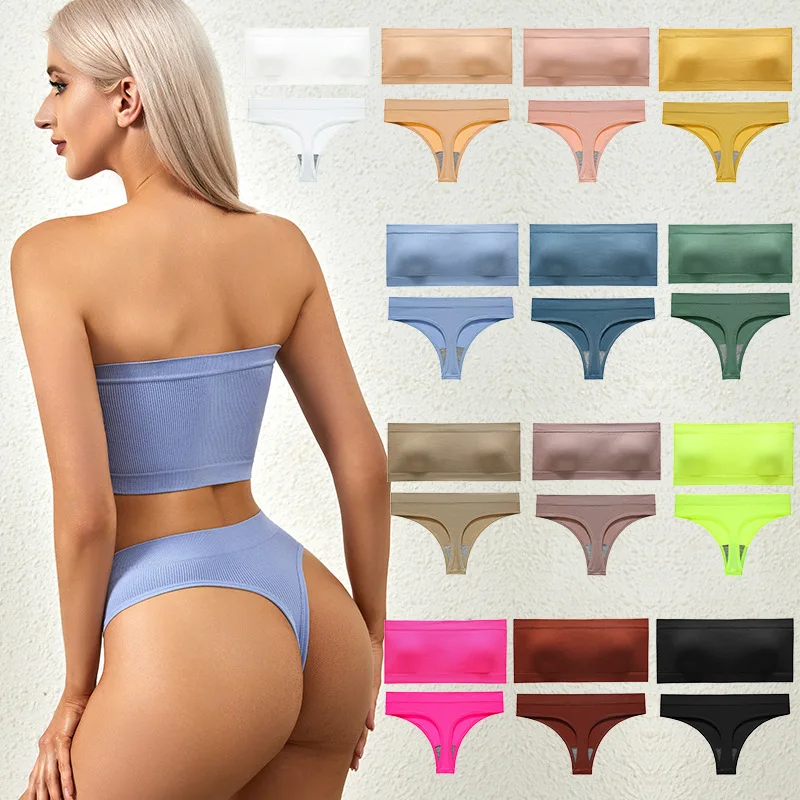 

Underwear Set Sexy Tube Top Bra & Brief Sets Thin Beautiful Vest Without Steel Ring Small Chest Push-up Bra Lingerie Set