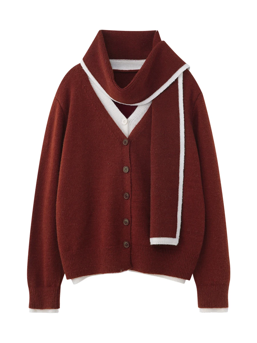 Hanada Showcase Htmeme October Sea контрастного цвета с v-образным вырезом искусственный вязаный