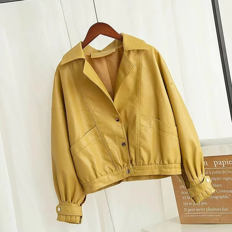 New Brand Leather jacket, Women's jacket, Autumn short spring, Korean version of PU motorcycle suit, Slim and slim winter jacket