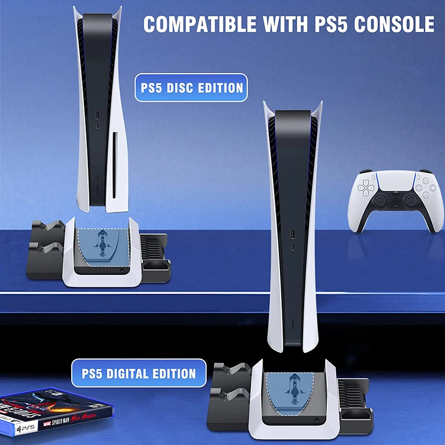 Вертикальная подставка PS5 с охлаждающей станцией 2 зарядных устройства для