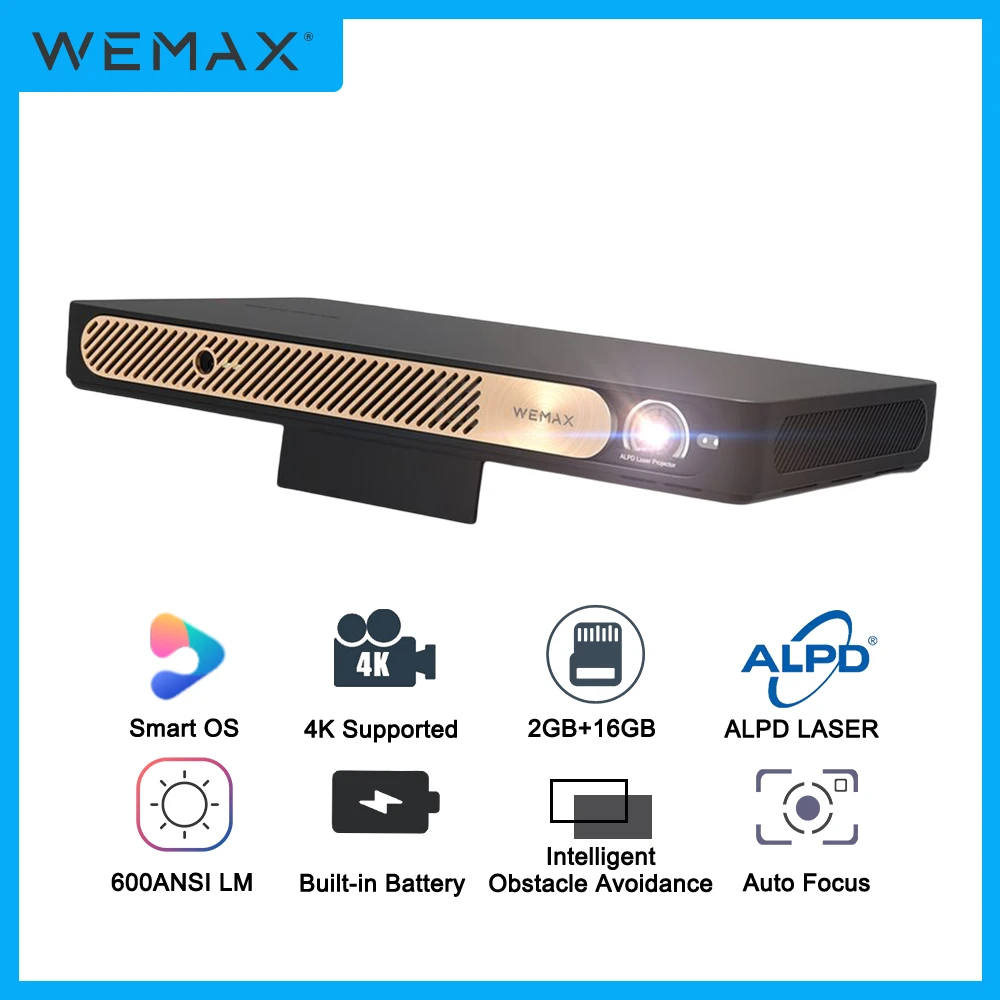 WEMAX Go Advanced 4K ALPD® Laser Projector 1080P Smart OS 600ANSI Laser Projector Ultra Portable WiFi Theater Built-in Battery