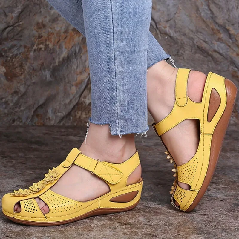 

2022 Women Sandals Flower Solid Color Wedge Ladies Fisherman Sandals Soft Outdoor Comfy Casual Summer Beach Female Water Shoes