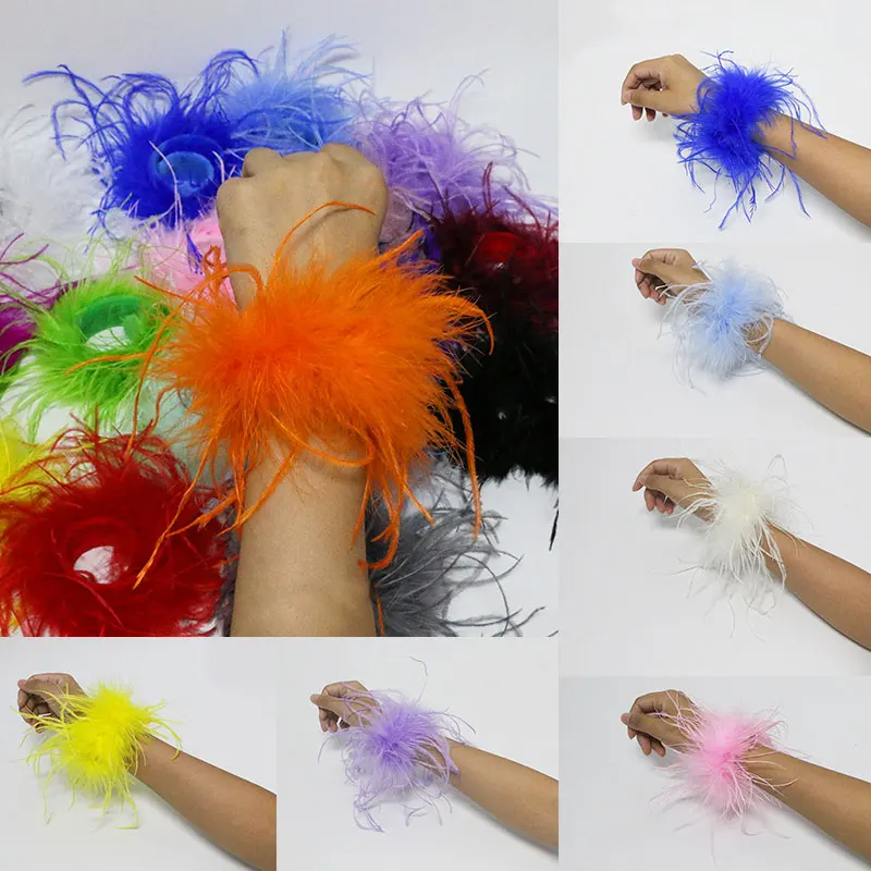 

Women Natural Fur Feather Ostrich Feather Cuffs Anklet Wrist Sleeve Cuff Solid Color Feather Snap On Bracelet Hair Accessories