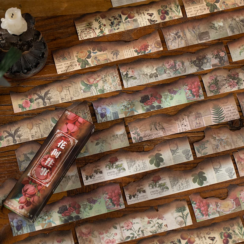 

40 Pcs After Burn incomplete Vintage Long strip Sticker book Diy Decorative Scrapbooking material junk journal supplies