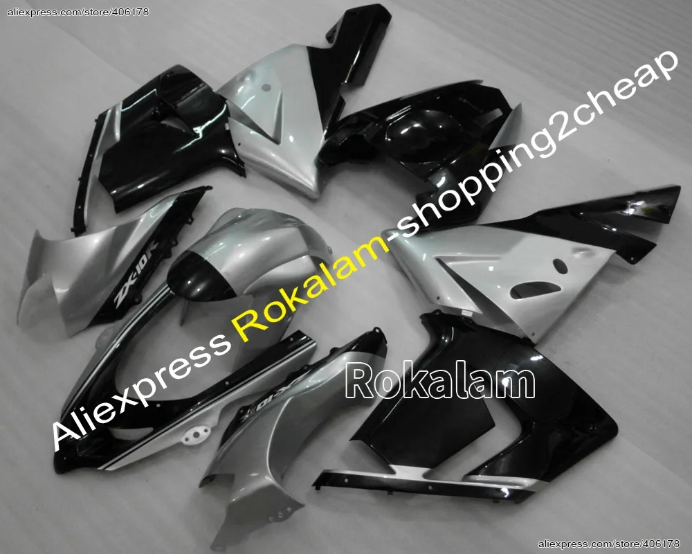 

ZX-10R 2004 2005 Fairing Kit For Kawasaki Ninja Black Silver ZX10R 2004 2005 Sport Motorcycle Fairings (Injection Molding)