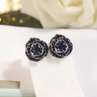 black rose flower stud earrings for women trendy girls black crystal alloy female fashion jewelry accessories wholesale price