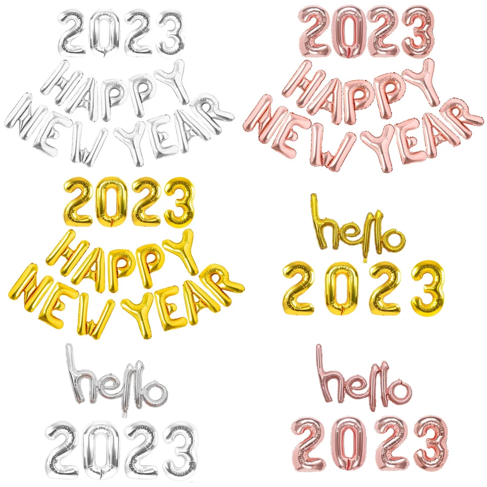 

16inch Gold Silver Hello 2023 Foil Number Balloons for Happy New Year Banner Anniversary Party Christmas Decorations Air Balloon