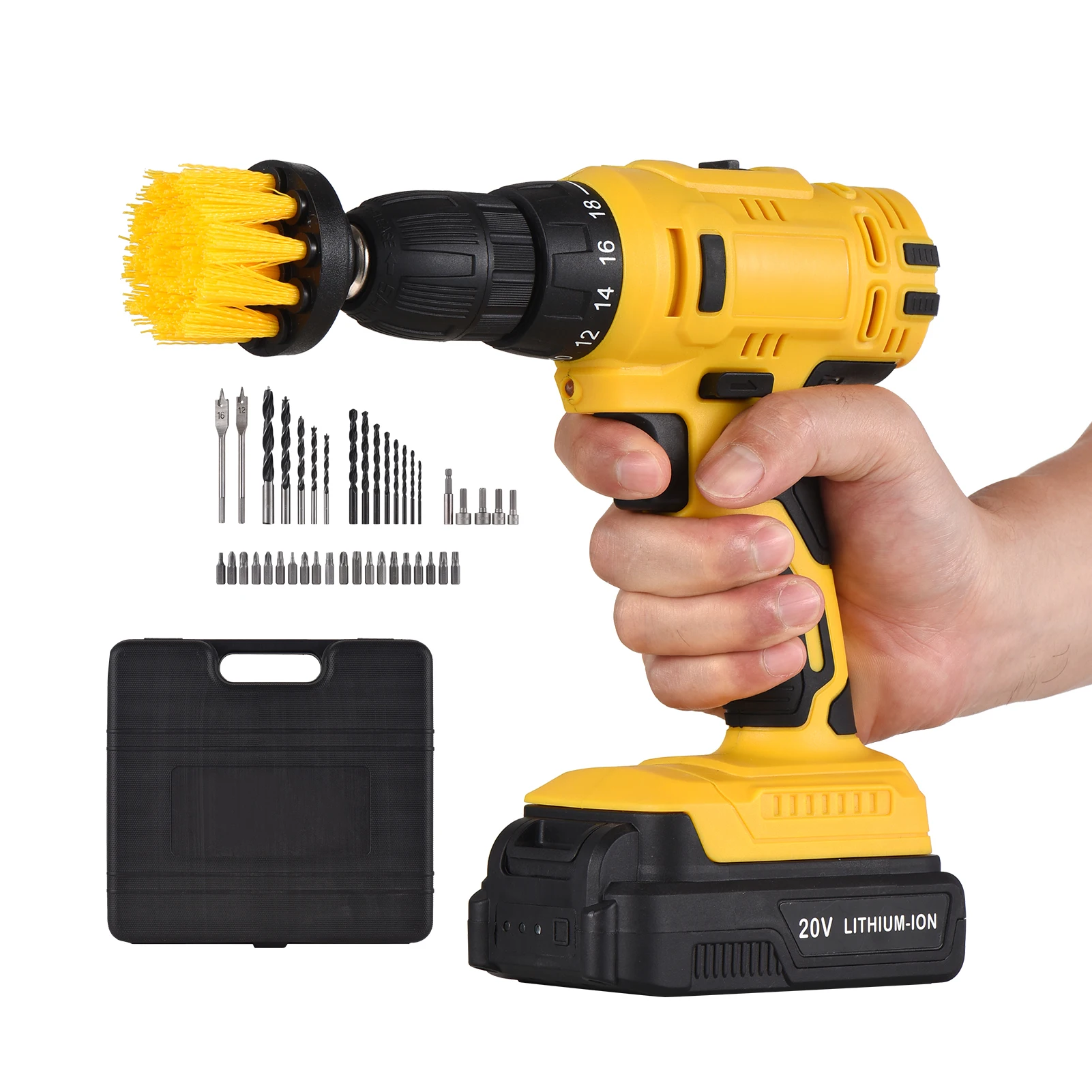 

20V Portable Cordless Electric Drill 3/8 Inch Chuck Handheld Power Drill Screwdriver with 2 Batteries Fast Charger 41 PCS Drill