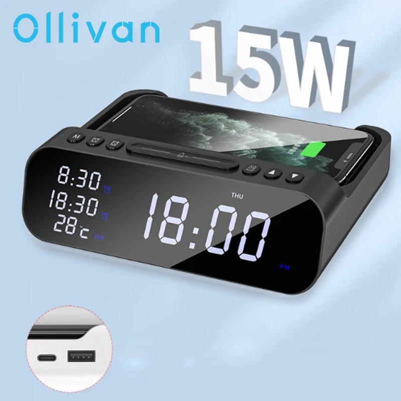 

NEW Wireless Charger Station 15W Fast Charging Dock Station For iPhone 13 12 11 Pro Max Qi Wireless Charging Station With Clock