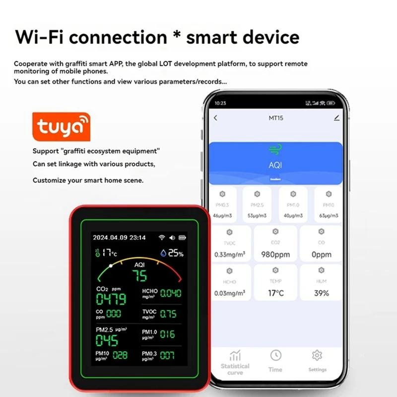 15 In 1 Air Quality Detector Portable TVOC HCHO PM2.5 PM10 PM1.0 PM0.3 Temperature Humidity Tester Multi Clock