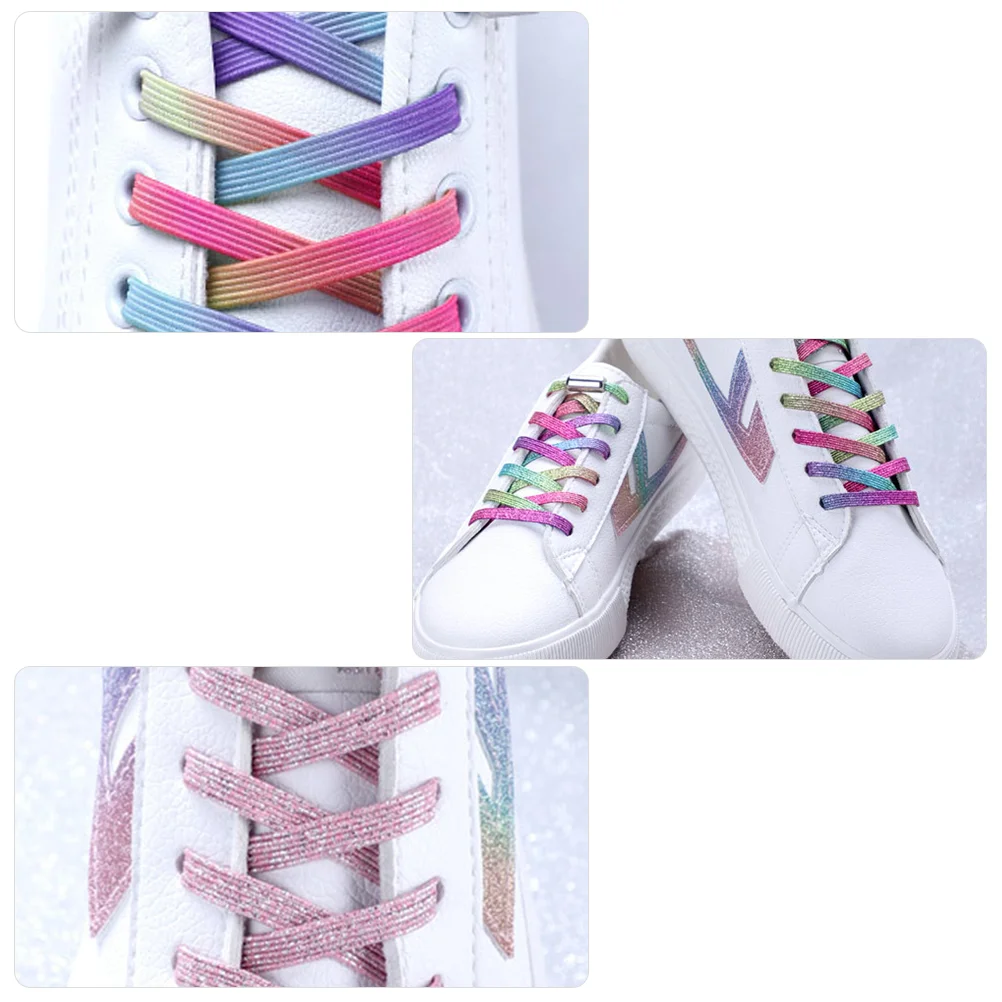 7 Pairs Glitter Shoelaces Replacement Shimmery Kids Sneakers Elastic Stretchy Tieless Colorful
