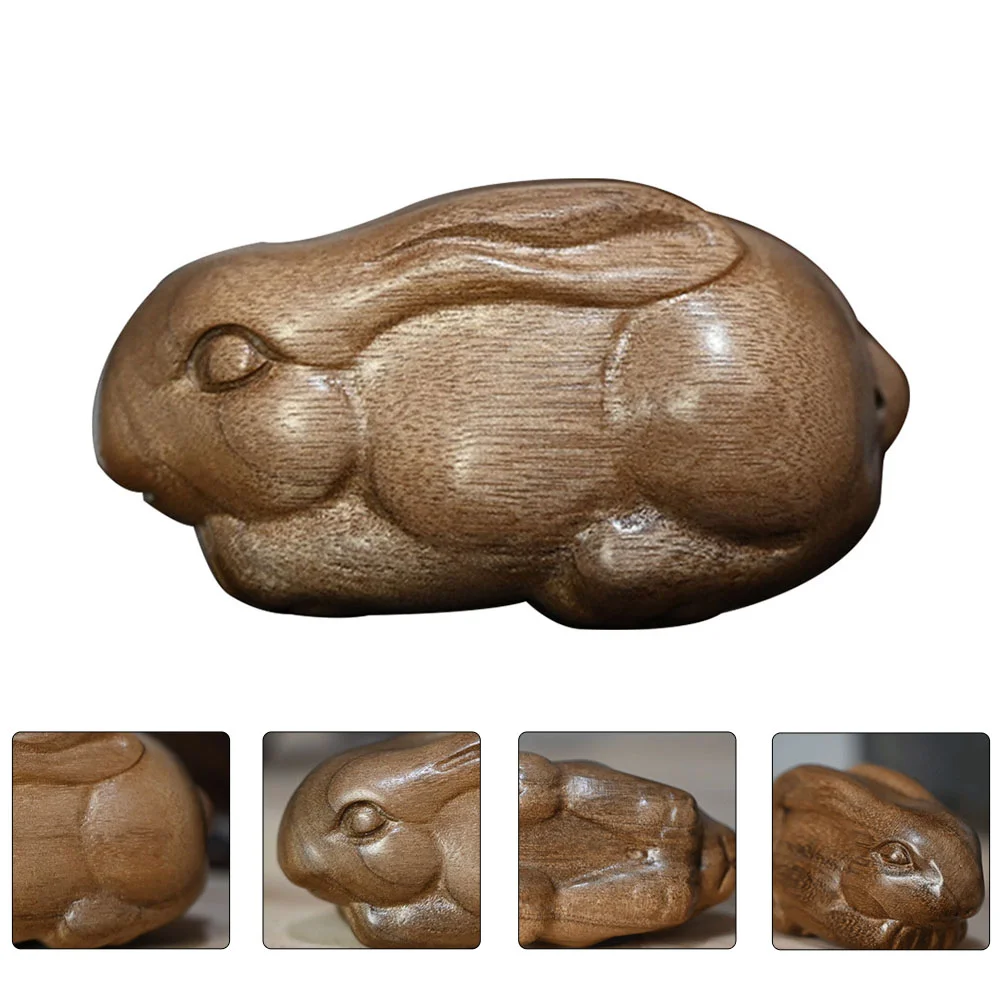

Exquisite Wood Craft Bunny Figurine Animals Ornament Decor Desktop Decoration