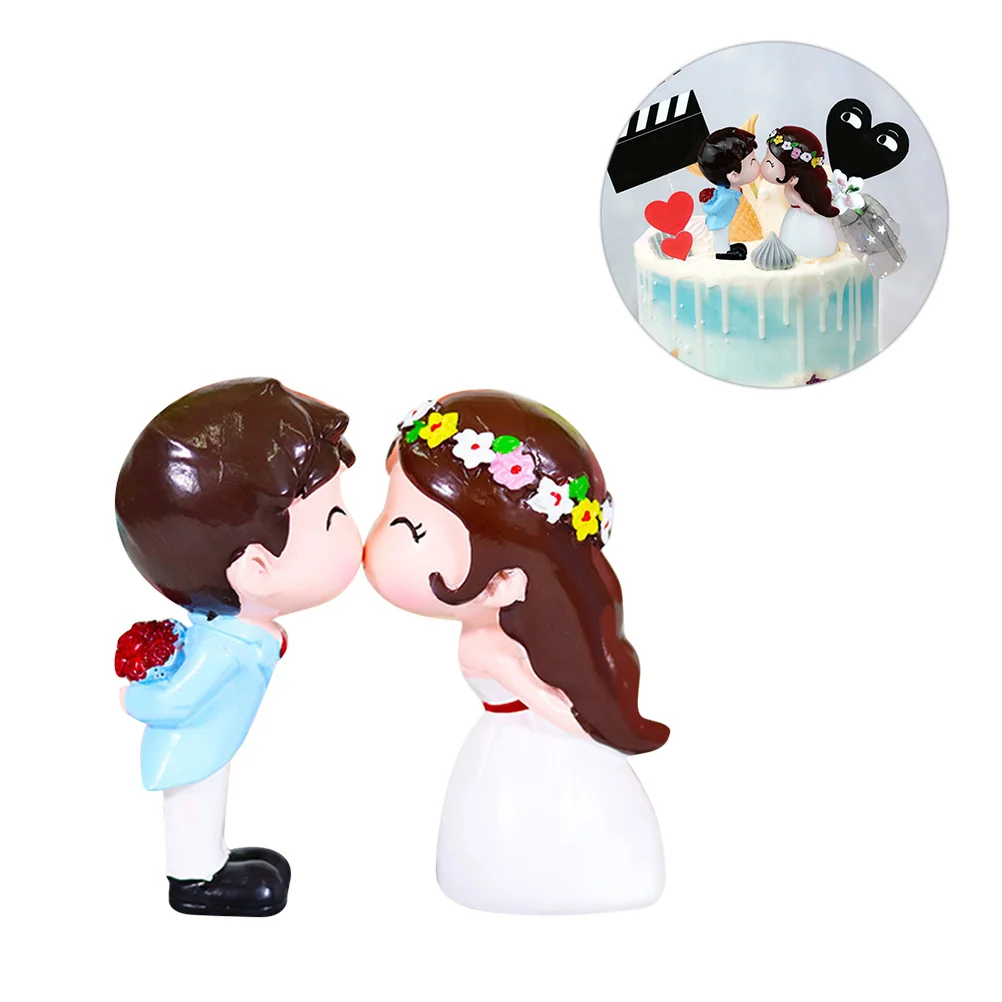 

Cake Couple Wedding Bride Groomdecoration Kissfigurine Topper Figures Gifts Ornament Anniversary Romantic Decor Resin Boys