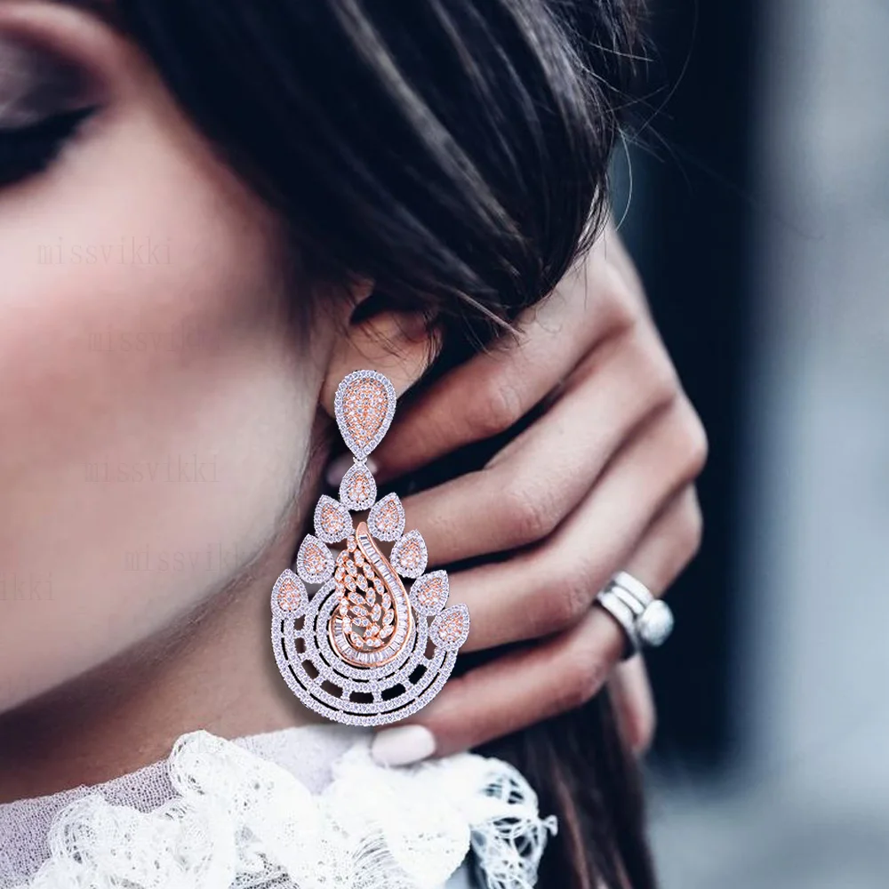 

Missvikki Luxury Big Pendant Earrings Micro Cubic Zirconia Pave Women Wedding Bridal Party Engagement Jewelry Party Gift