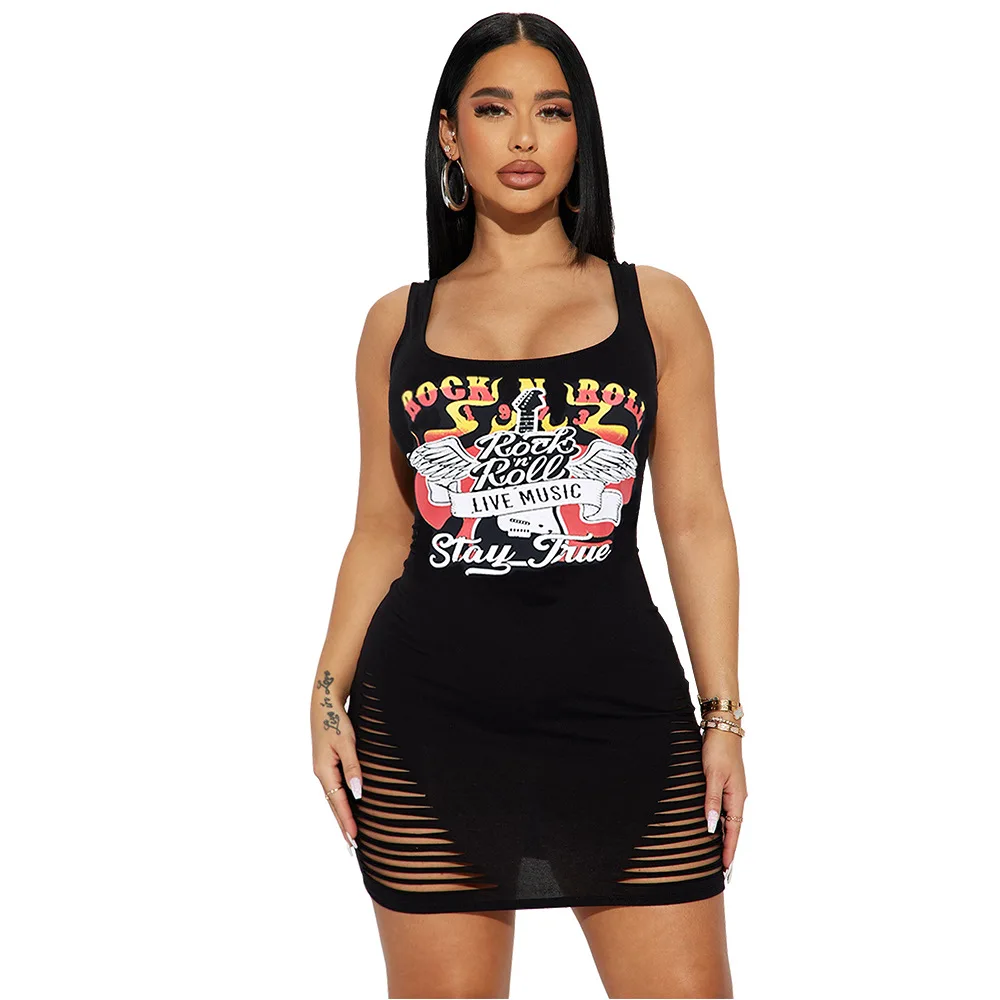 

2023 Summer U-neck Black Jumpsuit Hole Sleeveless Bodysuit Night Club Outfit Women's Clothing Free Shipping