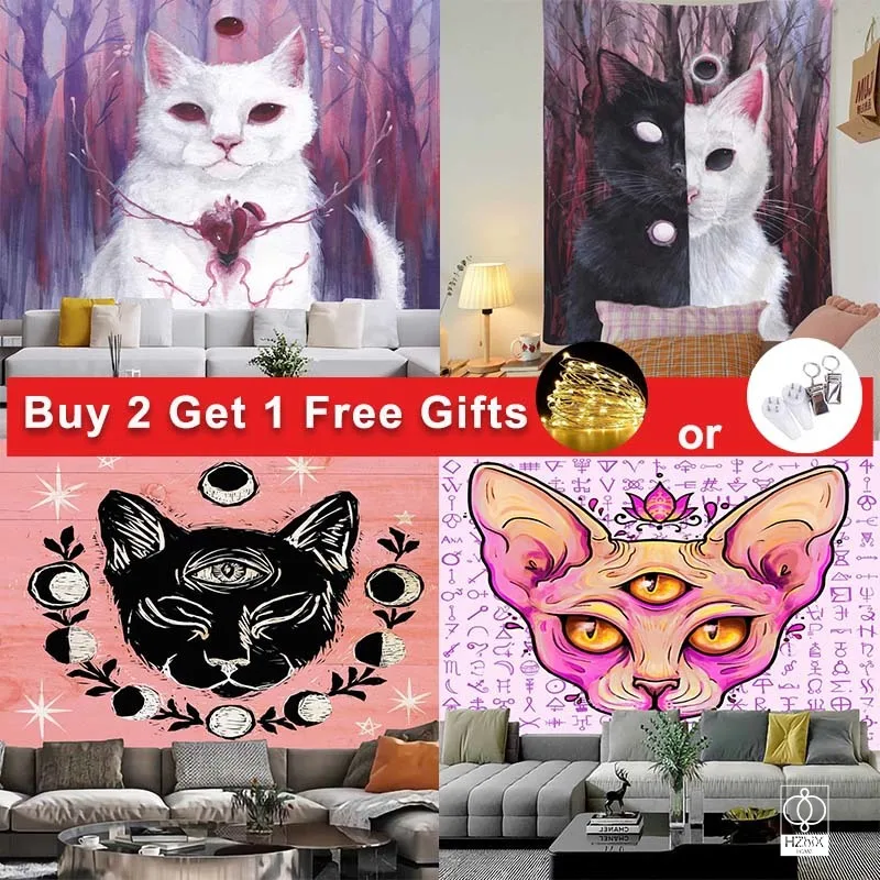 

New Arrival Cat Tapestry Mandala Hippie Style Tapestries Suitable for Dining Room Bedroom Wall Decoration Aesthetic Home Decor