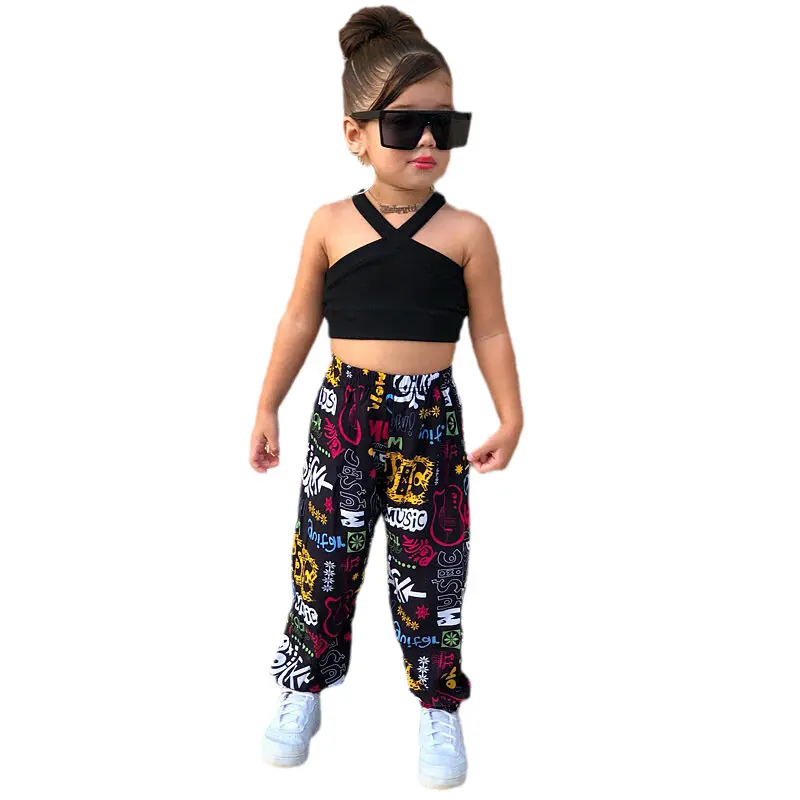 

2023 Summer Toddler Baby Kids Girls Clothes Outfit Sleeveless Halter Crop Tops Vest+Casual Pants Children's Girl Clothing Sets 8