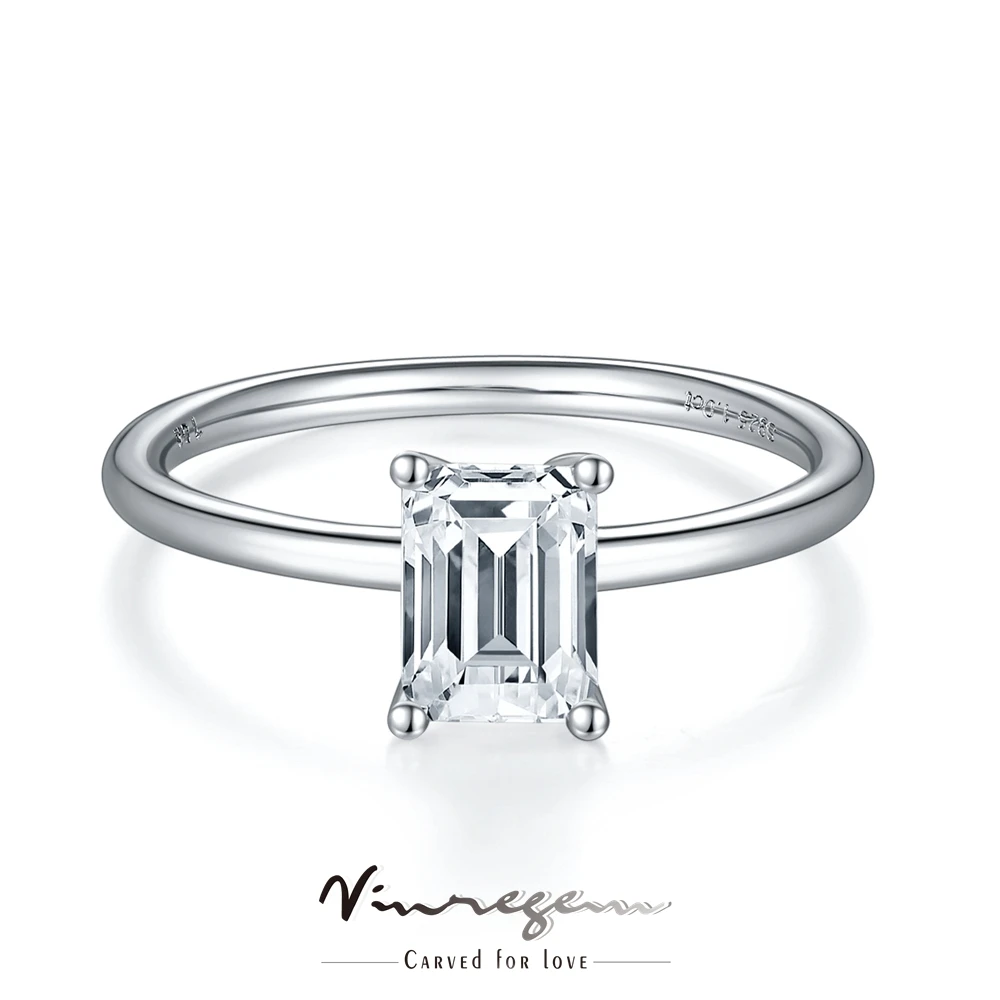 

Vinregem 925 Sterling Silver 3EX VVS1 1CT 100% Pass Test Diamonds Emerald Cut Moissanite Wedding Engagement Ring For Women Gift
