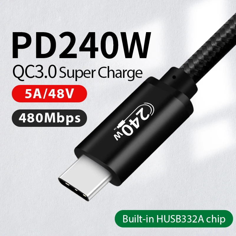 

PD 240W USB C to Type C Cable 5A 48V Fast Charging For Macbook Pro Samsung VR Swicth QC3.0 Quick Charger USBC Cord