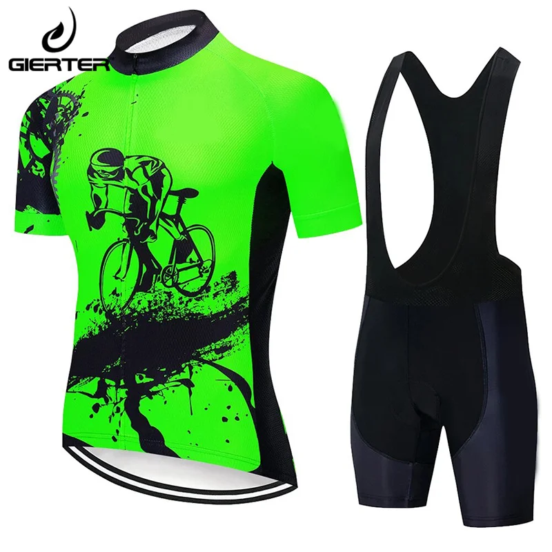 

GIERTER Мужская велосипедная Джерси летний комплект велосипедный комбинезон с гелевыми подушечками нагрудники шорты велосипедная одежда муж...