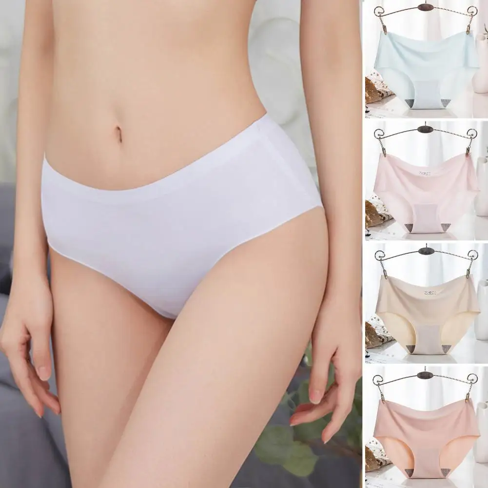 

Women's Ice Silk Briefs Thin No-restraint Panties Slim Fit Mid Waist Women Underpants Underwear For Home Women's Intimates 2022