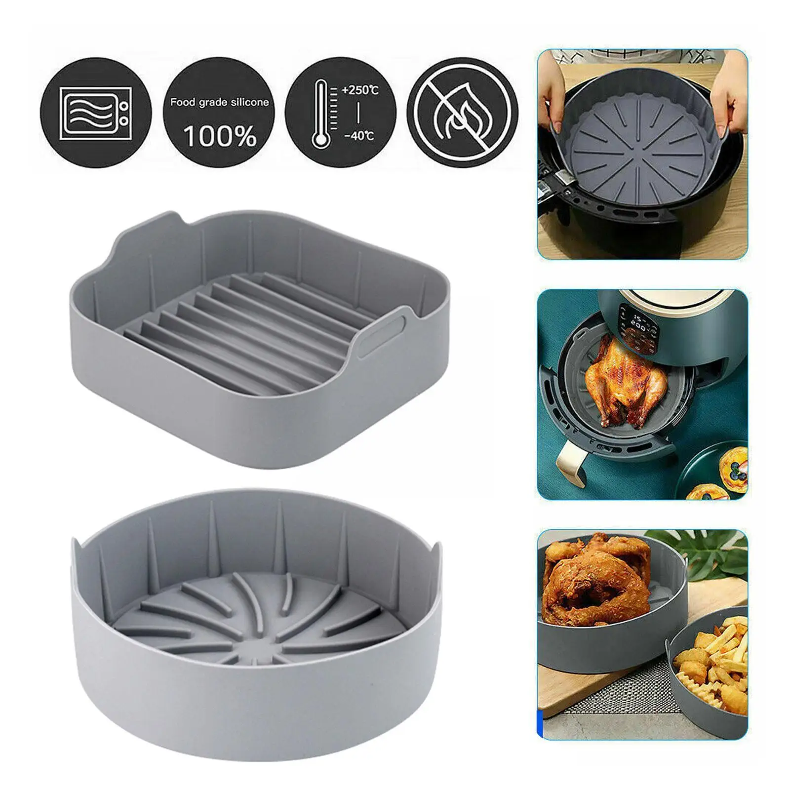 

Airfryer Silicone Pot Oven Baking Tray Fried Pizza Fryers Replacemen Chicken Square Grill Basket Round Mat Air Accessories B7z7