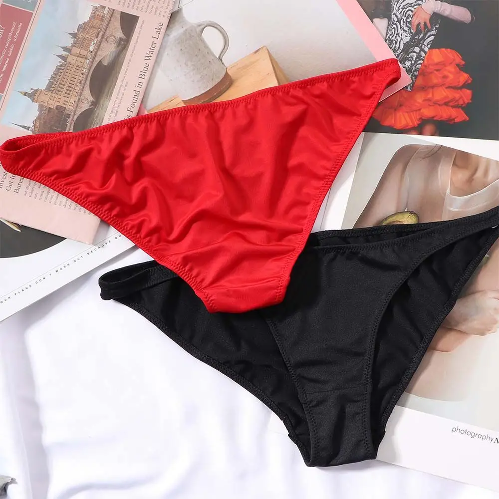 

Breathable Low Waist Half-covered Buttocks Women Unisex Ladies Panties Solid Color Triangle Thong Milk Silk