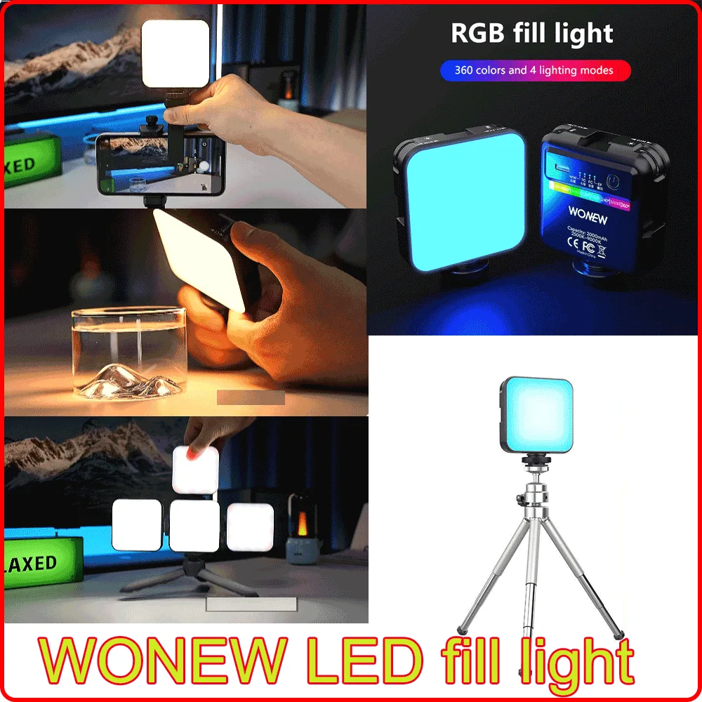 

WONEW RGB Full Color LED Video Light 2500K-9900K 800LUX Magnetic Mini Fill Light Extend 3 Cold Shoe 2000mAh Type-c Port