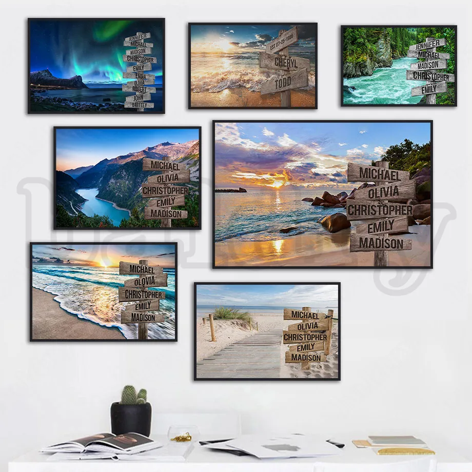 

Personalized Name Art Photo Custom Canvas Painting Name/Date Wall Art Landscape Christmas Remembrance Gifts Home Room Decoration