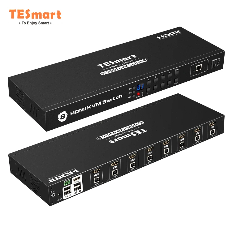 

TESmart Commutateurs KVM HDMI Switcher Single Monitor IR Remote Hot Key 8 In 1 Out 8x1 4K 30Hz USB HDMI KVM Switches 8 Port