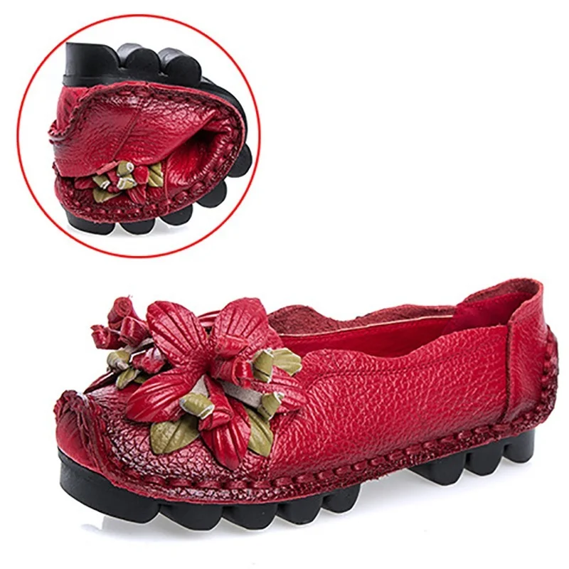 

3D Flower Decoration Women Loafer Luxury Genuine Leather Appliques Design Moccasins Lazy Slip on Flat Shoes Classic Dancing Shoe