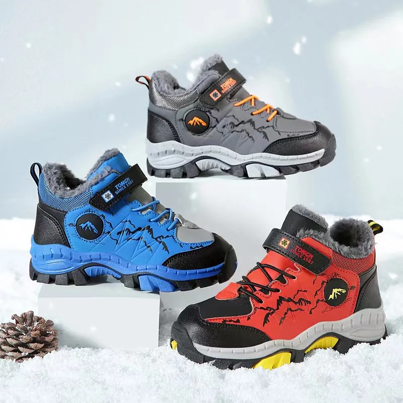 Children's Winter New Snow Boots Boys' Sports Climbing Boots Girls' Fashion Waterproof Non Slip Leather Thickened Shoes