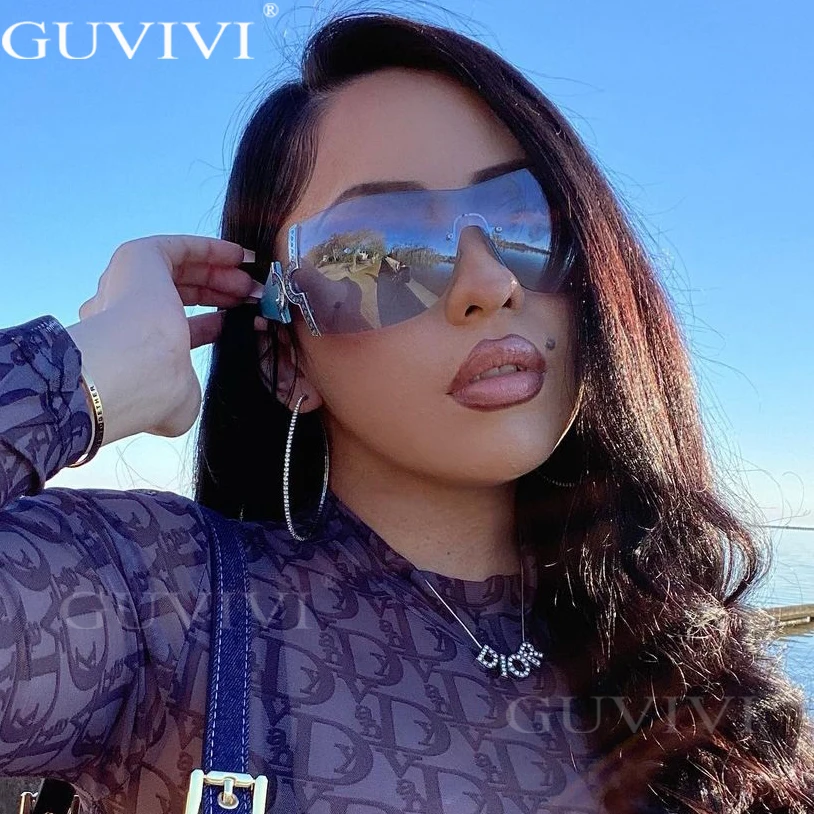 

Trendy Crystal Sunglasses Women Luxury Brand Designer One Piece Oversized Sun Glasses Ladies Eyewear UV400 Large Eyeglasses