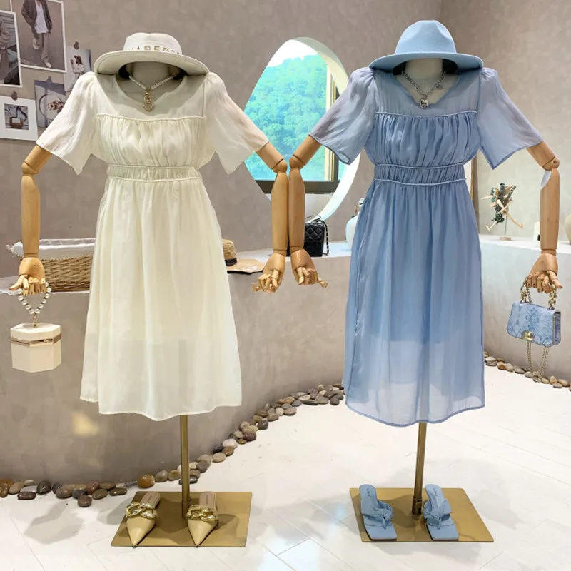 

Новинка, женская одежда, лето 2022, модное однотонное универсальное милое платье с коротким рукавом, элегантные платья для женщин