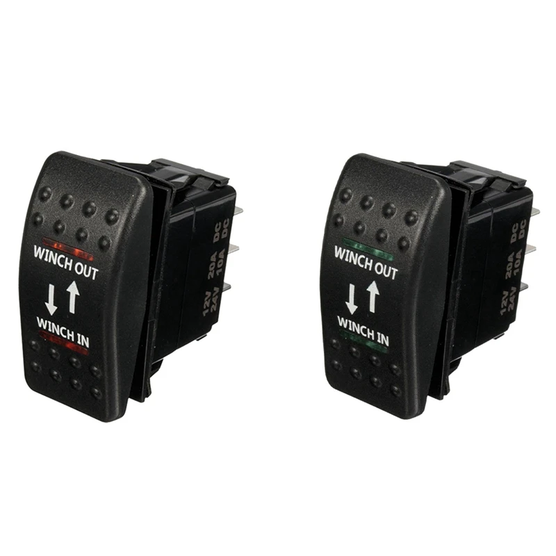 

2 Pcs 12V 20A Winch In Winch Out ON-OFF-ON Rocker Switch 7 Pin LED, RED & Green