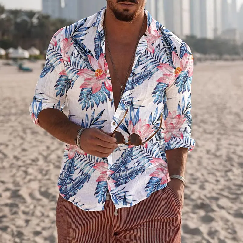 Spring/Summer New Retro Men's Fashion Shirts Casual Brand Dresses Hawaiian Beach Tops Short Sleeves Buttons Plus Size Clothing