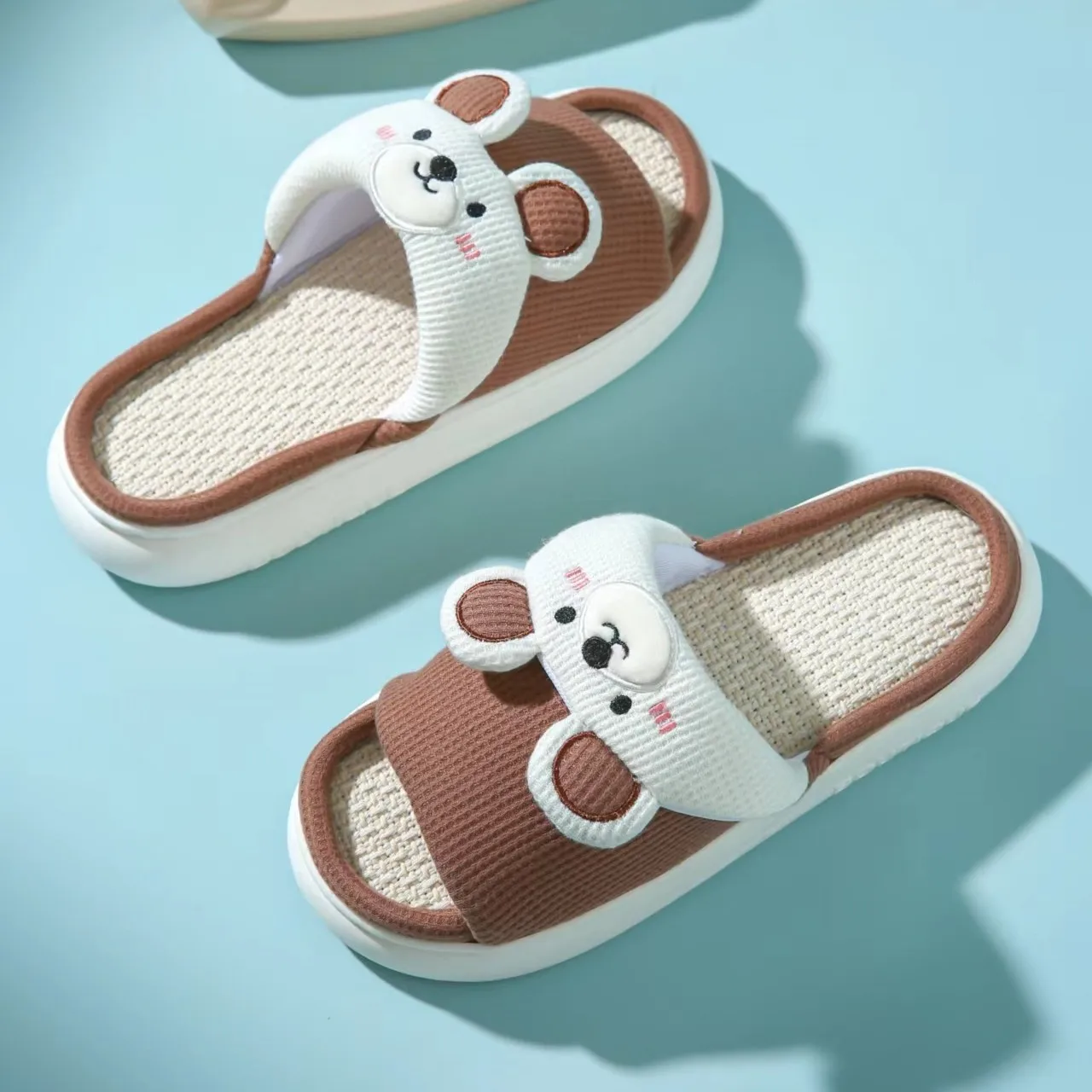 Cute Rabbit Slippers for Womens Design Cartoon Flip Flops Lady Cotton Linen House Shoes Slides Four Season Casual Home Slippers