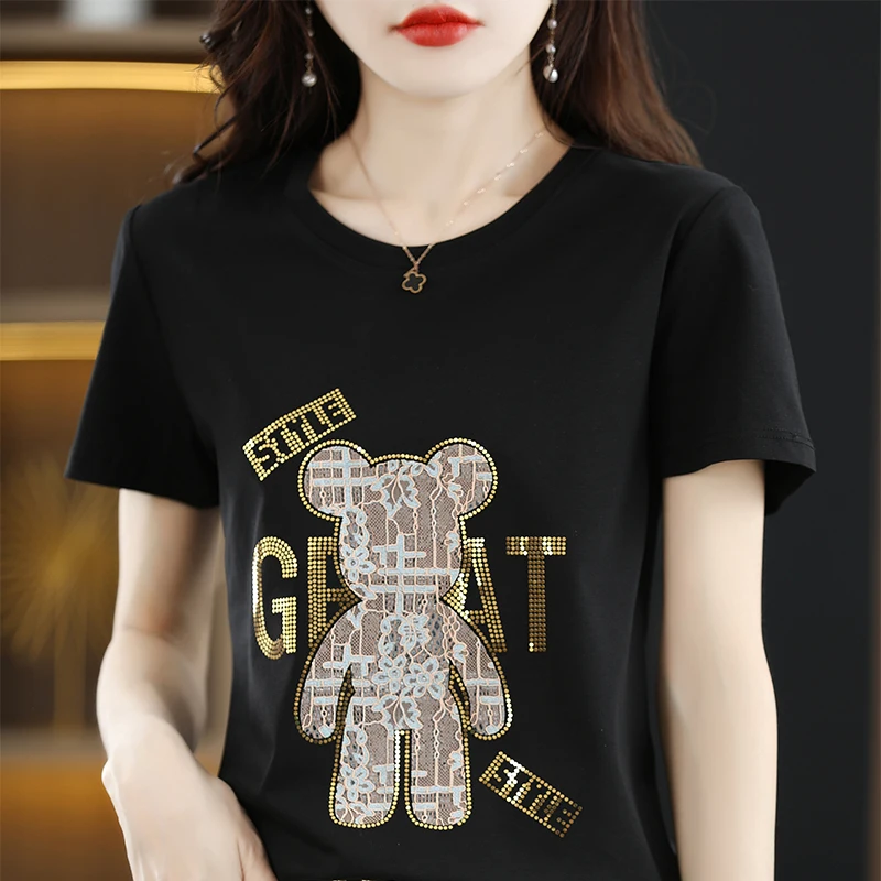

100% Mercerized Cotton T-shirt Women's Short-sleeved Summer New Cotton Round Neck Ironing T-shirt Loose Top Bottoming Shirt S-5X