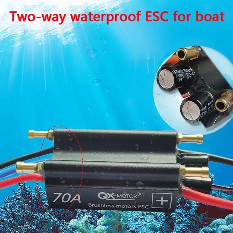 

50A 70A 90A 120A QX-Motor Waterproof Brushless ESC 2-6S Speed Controller with BEC 5.5V/5A Water Cooling Syste for RC Boat Ship