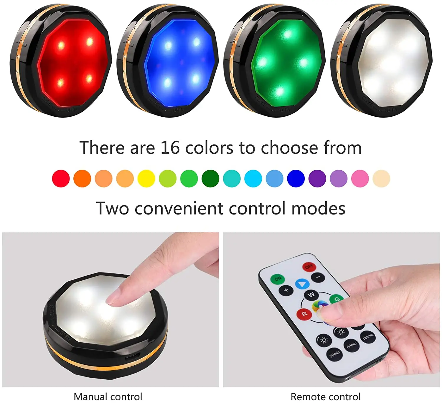 remote control led puck lamp rgbw 16colors under cabinet light usb charging for kitchen cupboard wardrobe stair decor nightlight free global shipping